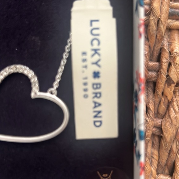 Lucky Brand Silver Tone Sideways Heart Necklace W/Rhinestones - Picture 3 of 3